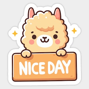 Cute Alpaca's Greeting. Alpaca says "NICE DAY" T-Shirt Sticker